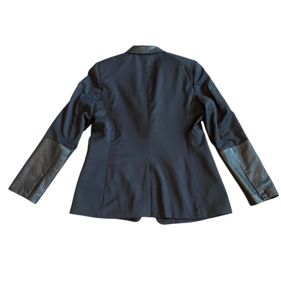 Rag & Bone Navy Blue Wool Blazer Jacket Lamb Leather Trim Size 12 Women's - Picture 6 of 11